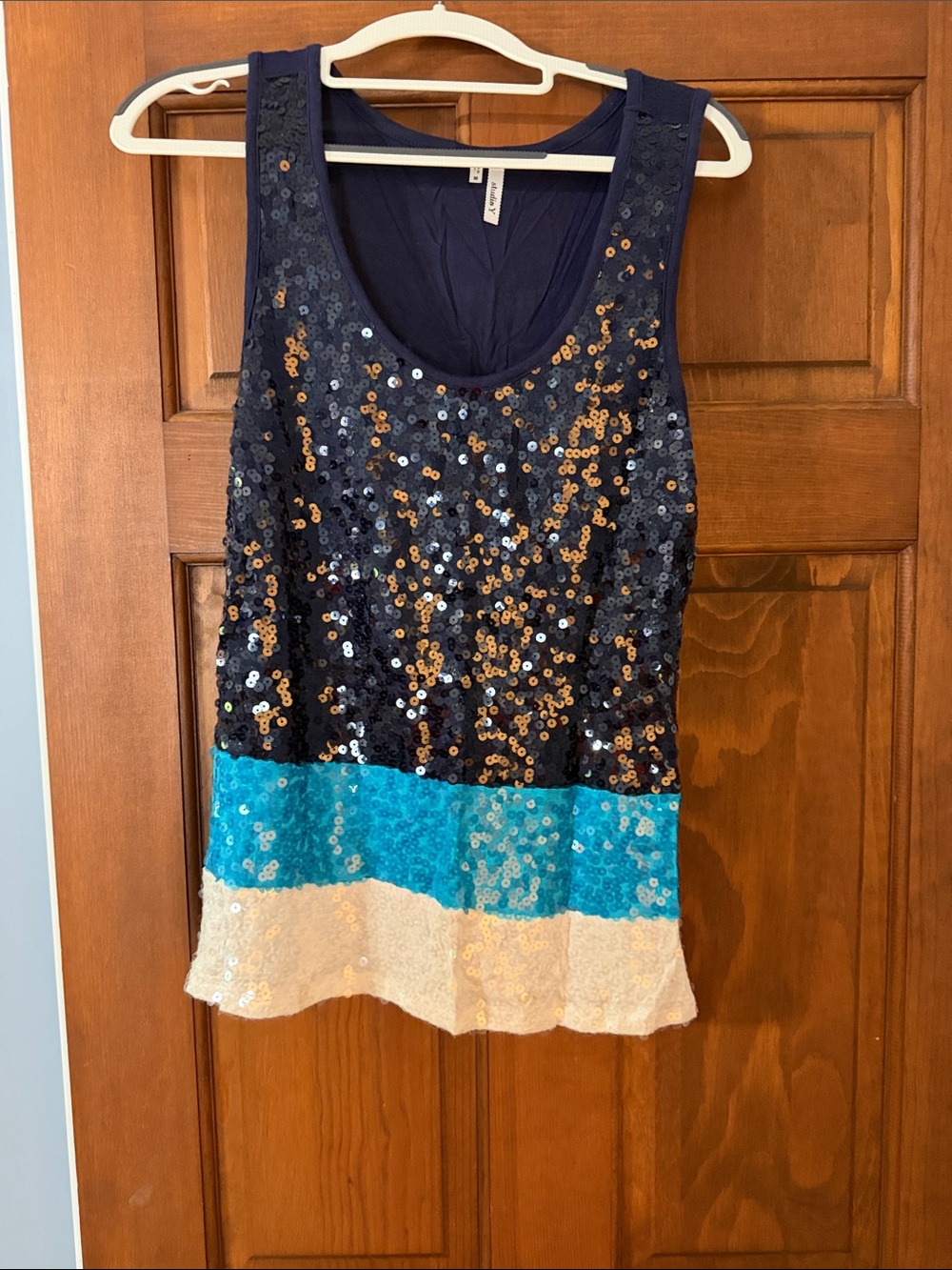 Studio Y Navy, Turquoise & Cream Sequin Tank